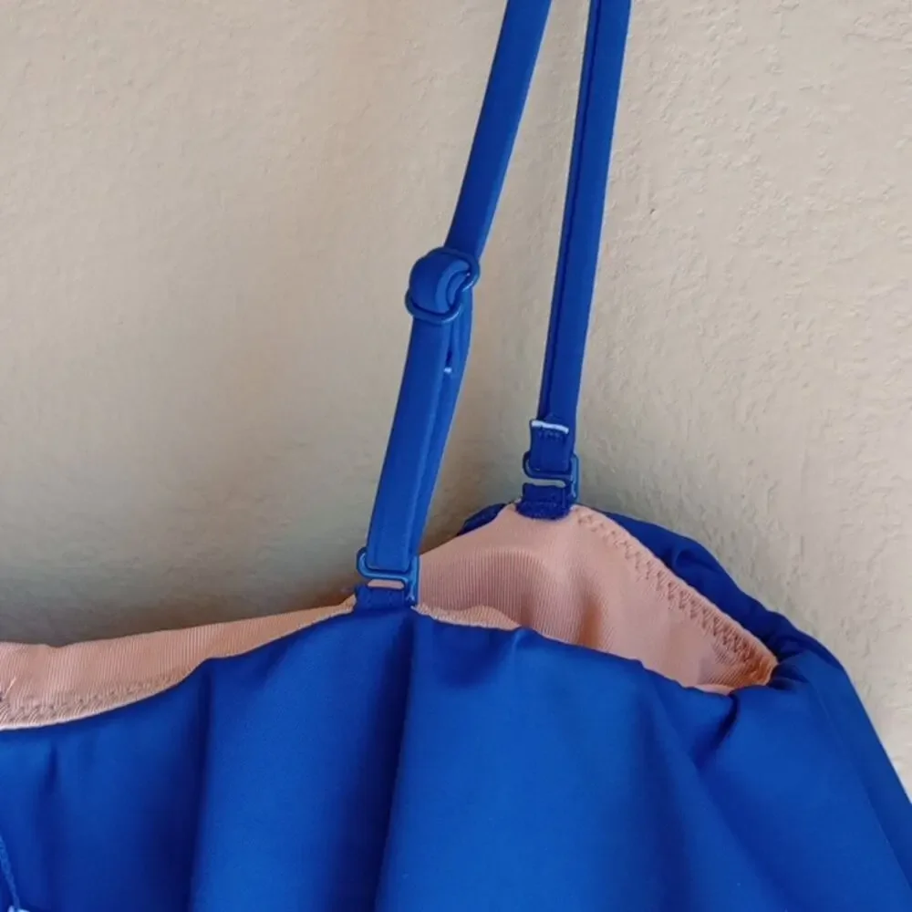 J.Crew Cobalt Blue One Piece Athletic Ruffled Bathing Suit Size XS